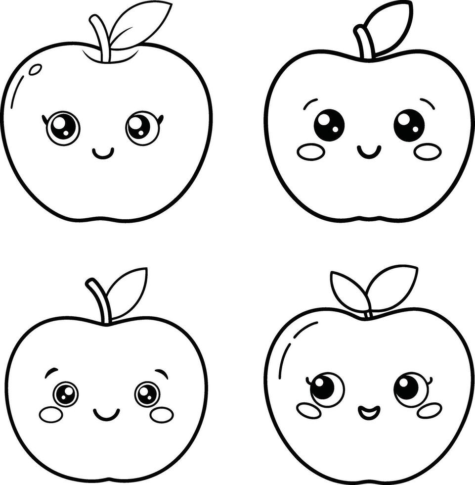 Simple and fresh line art coloring page of a red apple with a green leaf in illustration vector