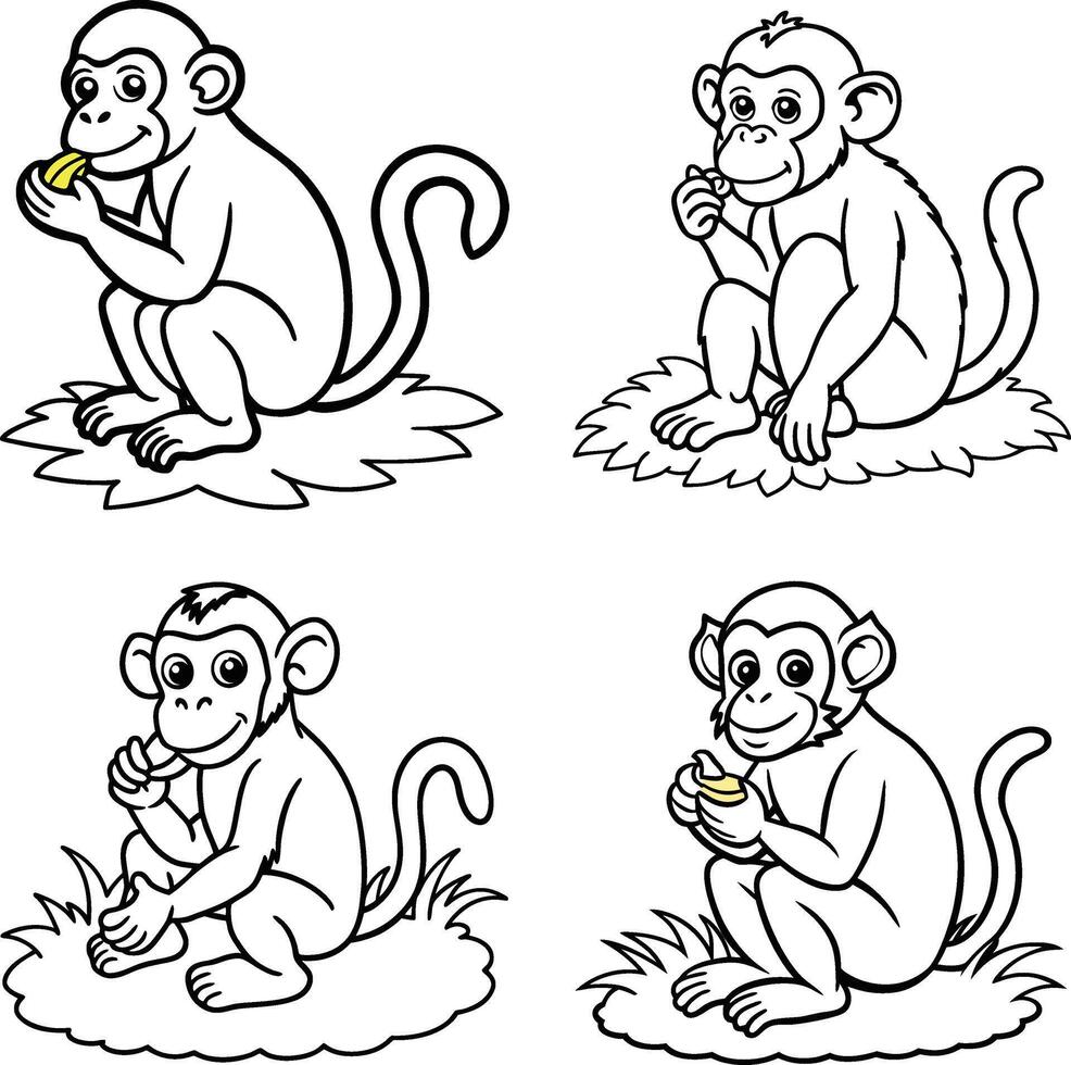 Happy and playful monkey character set for coloring fun vector
