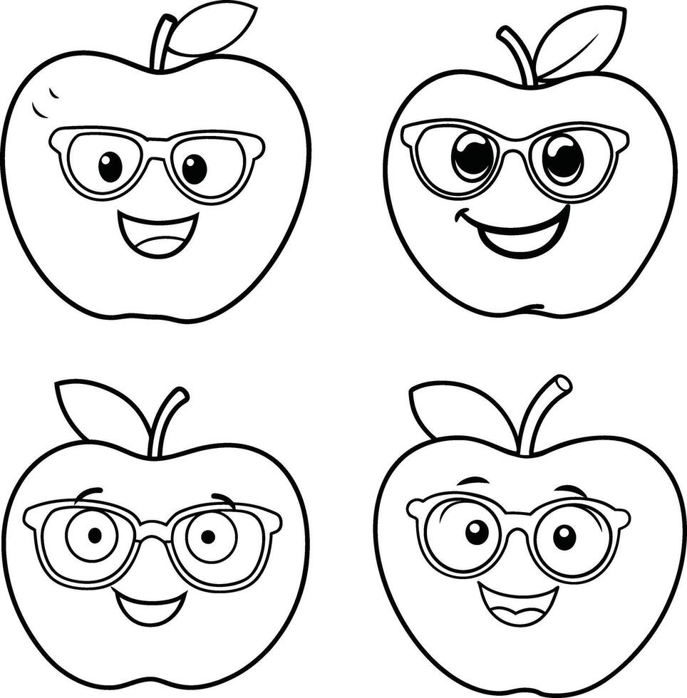 Red apple illustration in a fresh and healthy line art coloring page with a green leaf vector