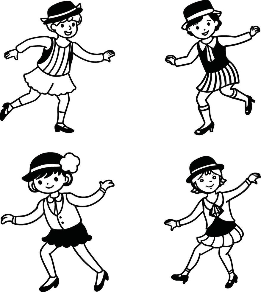Dance Coloring Pages portraying children and infants in a spirited group illustration vector