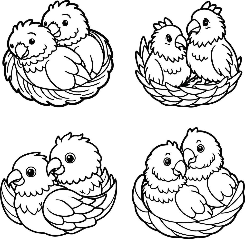Detailed Bird Sketch Collection Parrot Line Art Coloring Page vector