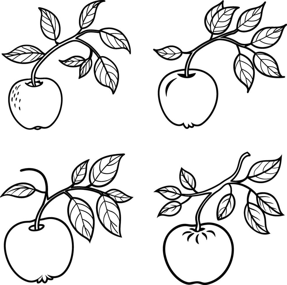 Healthy and fresh coloring page featuring a red apple with a green leaf in line art style vector