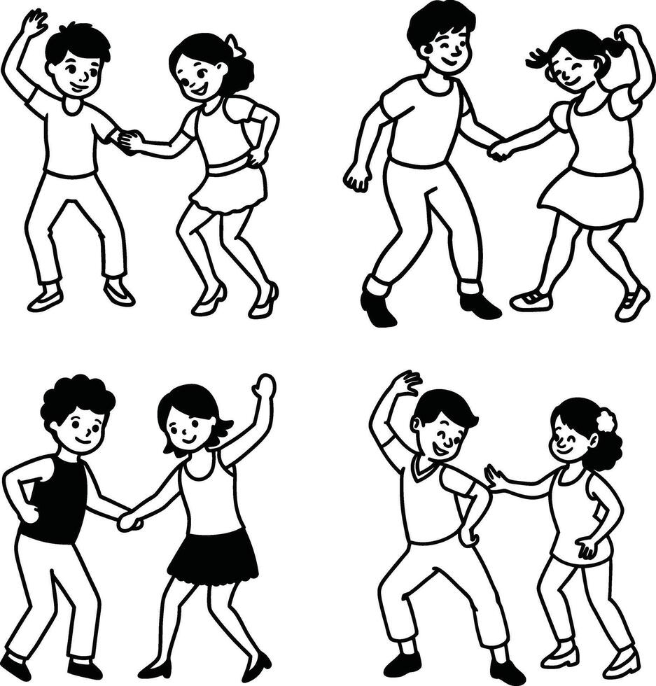 Dance Coloring Pages featuring children and toddlers in a jolly group illustration vector