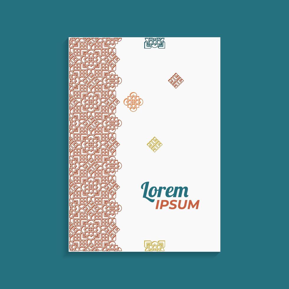 Cover Design with Islamic Geometric Ornament Border and Stroke Silhouette Textured vector