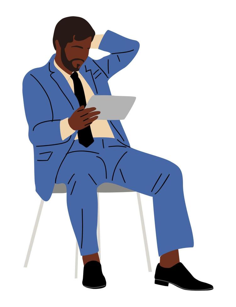 Businessman sitting on a chair with tablet vector