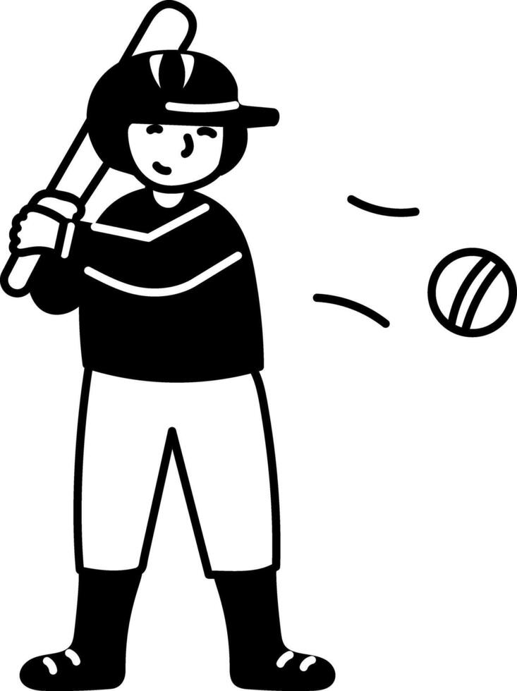 Doodle character illustration of a baseball playing hitting ball vector