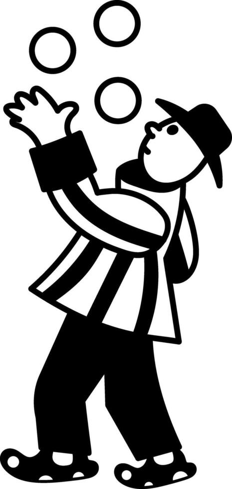 Doodle illustration of a street performer juggling balls vector