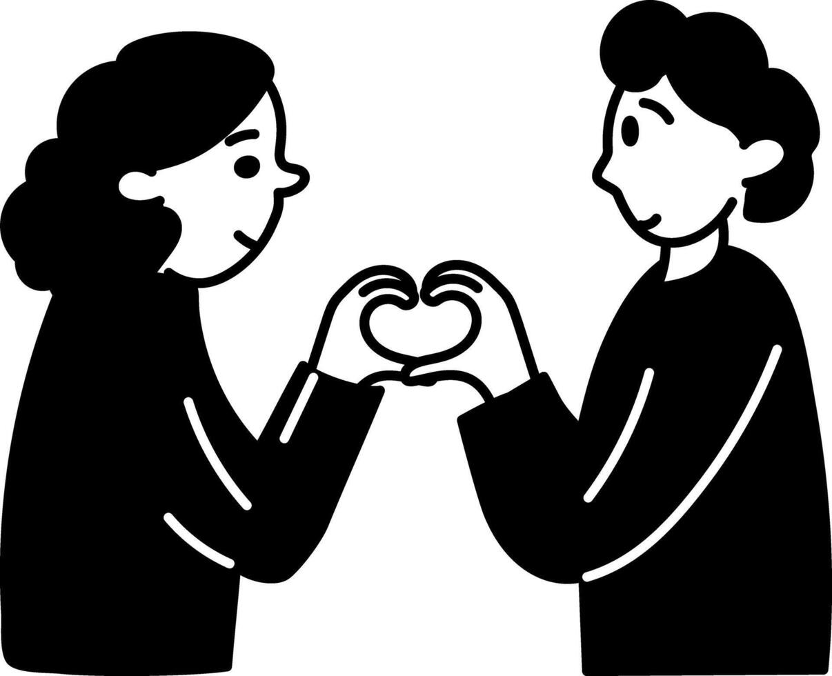 Doodle illustration of a couple making heart gesture vector