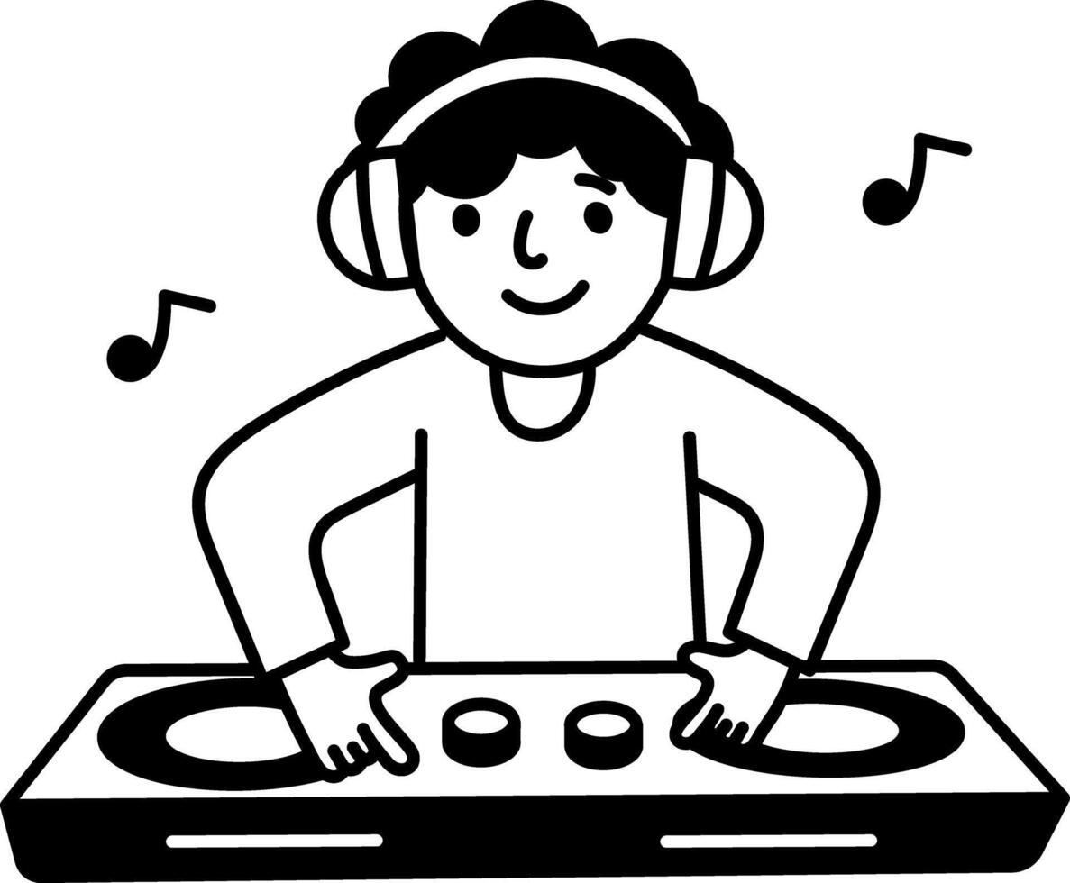 Doodle character illustration of a dj playing music vector