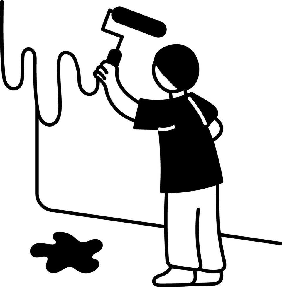A hand drawn illustration of a painting wall character vector