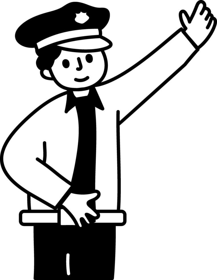 Doodle illustration of a waving traffic police character vector