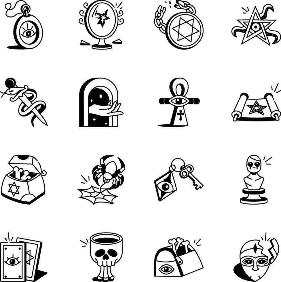 WebCollection of Divination Hand Drawn Icons vector
