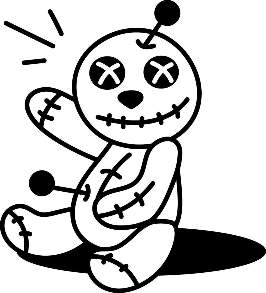 A hand drawn icon of a waving scary doll vector