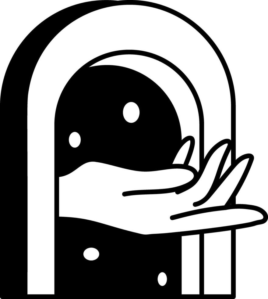Doodle icon of a hand coming out of a mystic portal vector