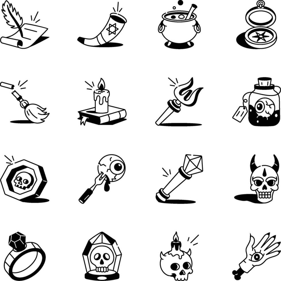 Set of 16 Hand Drawn Magic and Occult Icons vector
