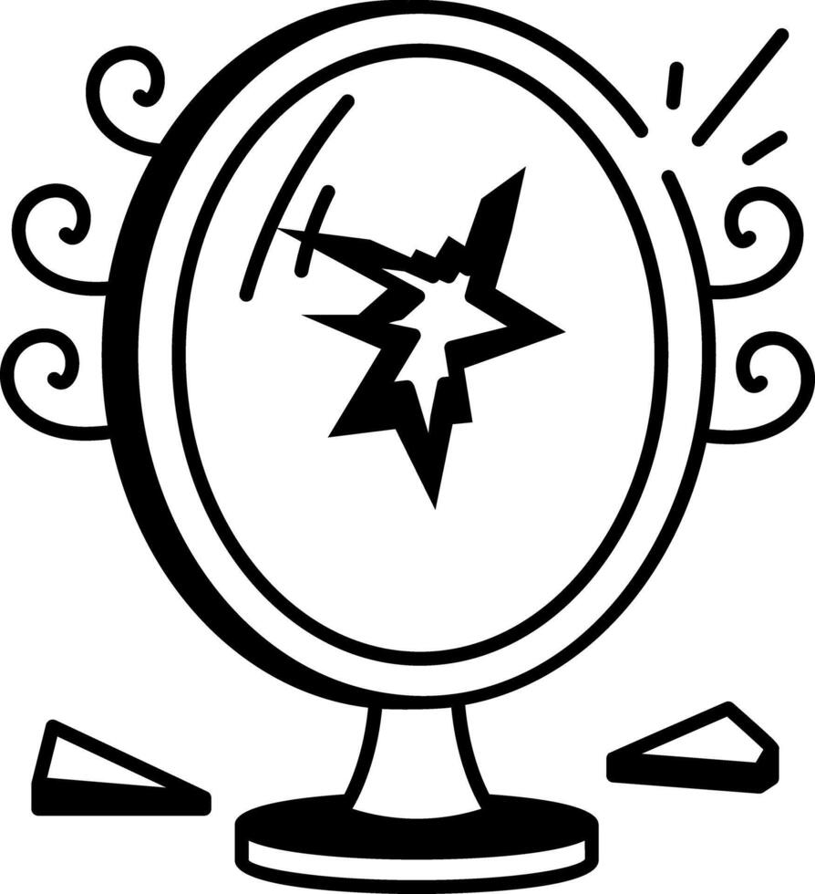Doodle icon depicting a shattered enchanted mirror vector