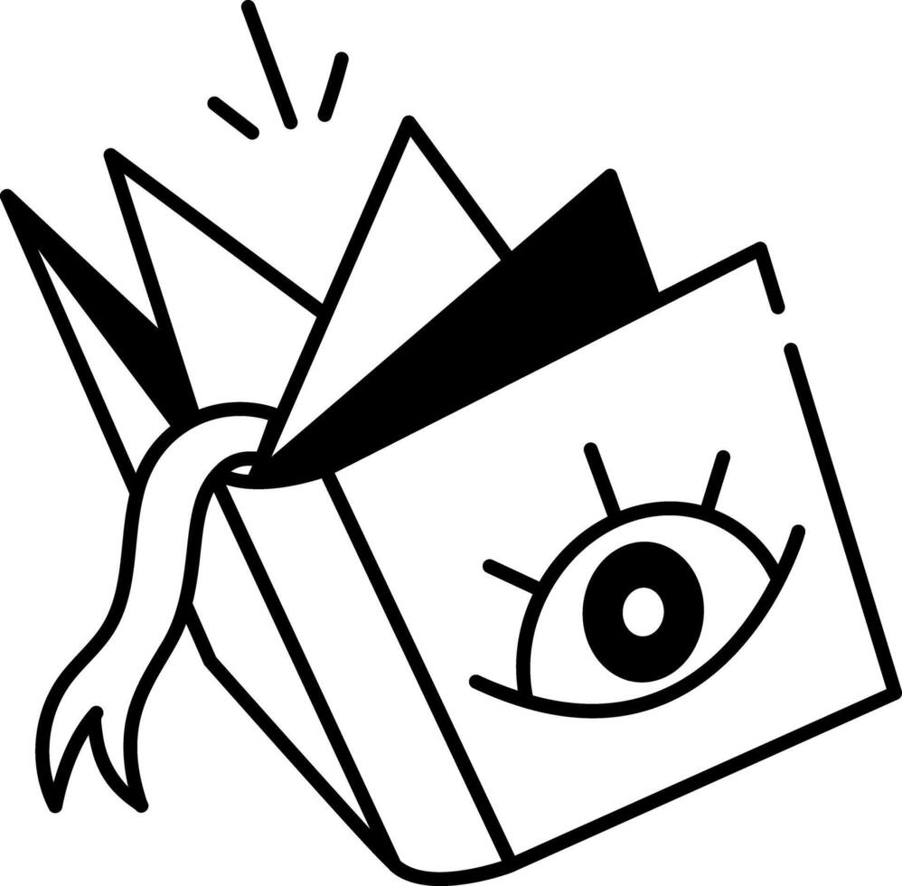 Magic book with evil eye symbol, doodle style icon vector