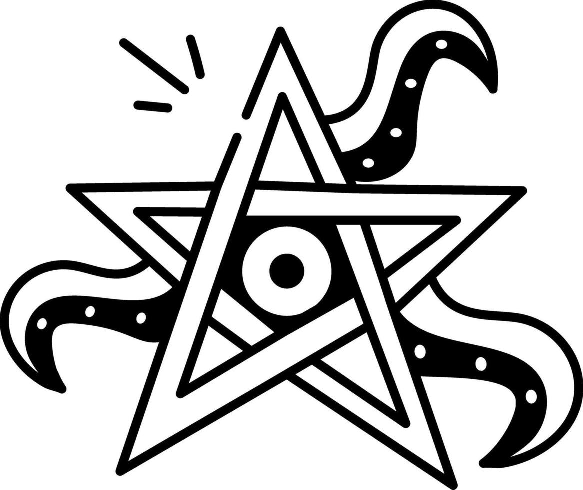 David star symbol with magic tentacles, doodle icon vector