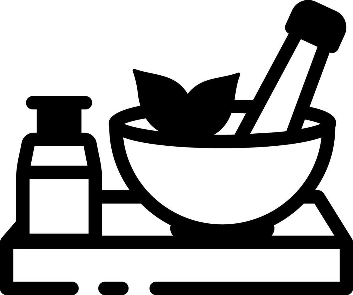 Linear icon of crushing herbal medicine in mortar pestle vector