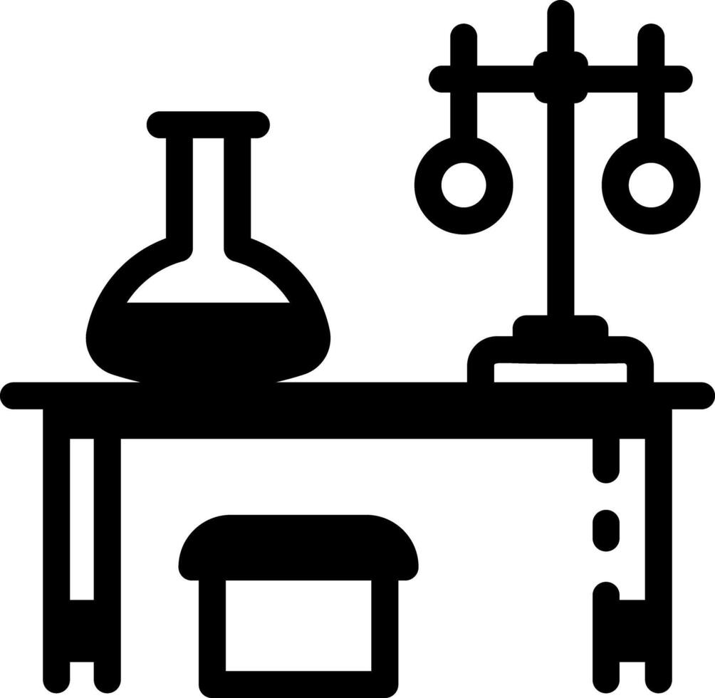A linear style icon of a lab table with apparatus vector