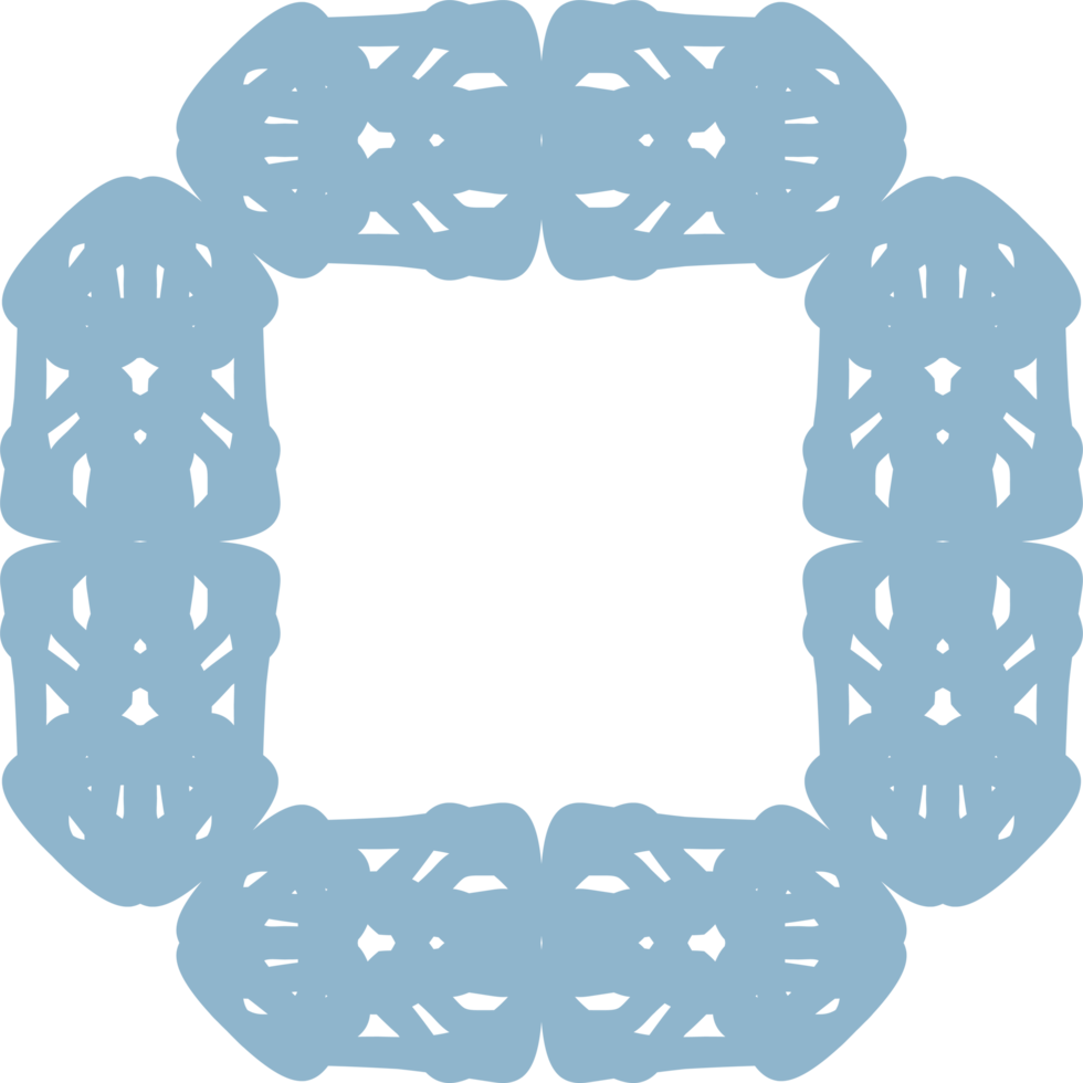 Light blue ornate square design. Symmetrical pattern. Intricate details. Lace, doilies motifs. Decorative art. Vintage style. Isolated element. png