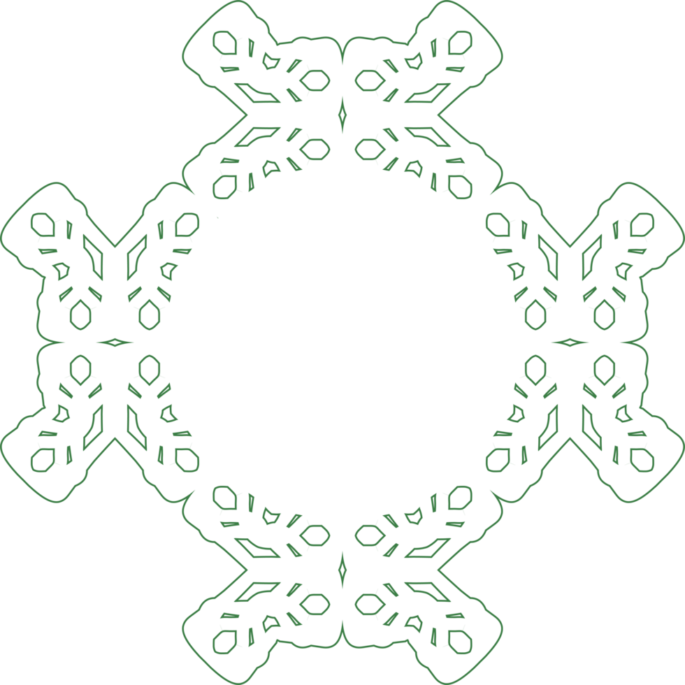 Ornate square outline. Dark green outlines. Intricate details. Symmetrical pattern. Decorative art. Vintage style. Isolated element. Flat . Central empty space. png