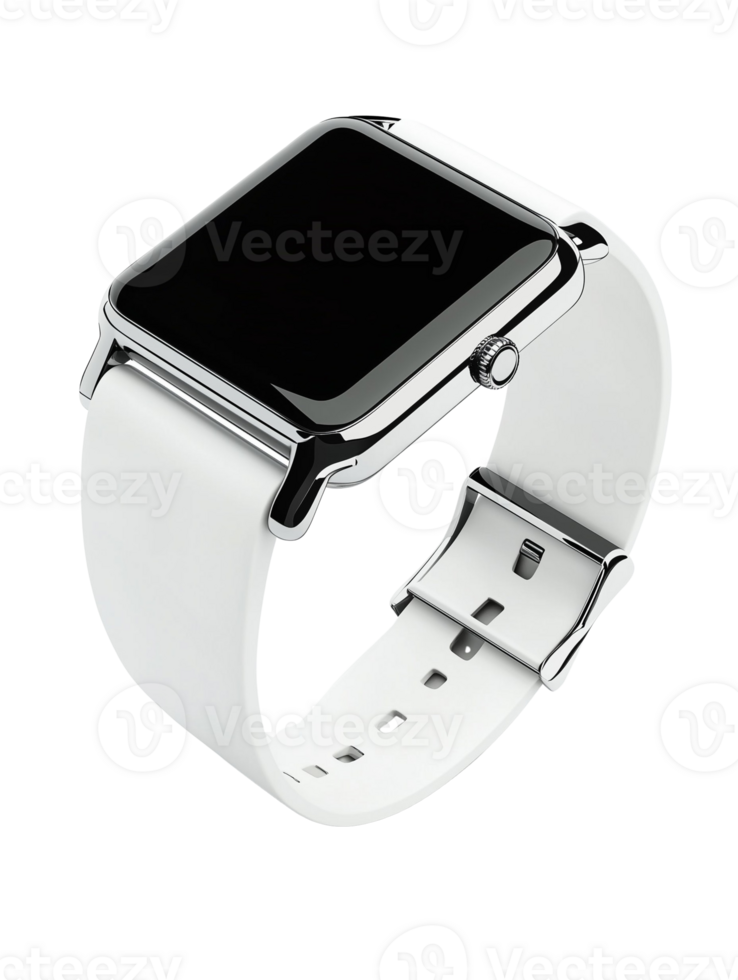 Modern white smartwatch with a sleek interface, shown from a side view. Suitable for business and sports styles png