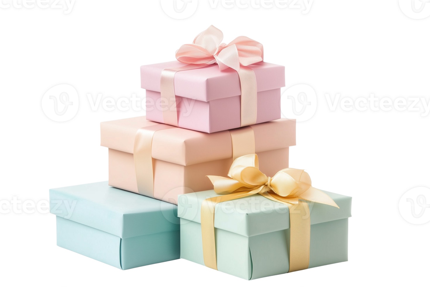 A composition of multiple gift boxes with beautiful ribbons in pastel colors. Great for holiday-themed designs png