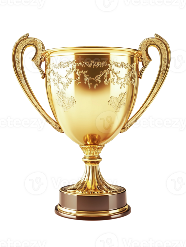 Elegant 3D-rendered golden trophy with a polished finish and decorative engravings png