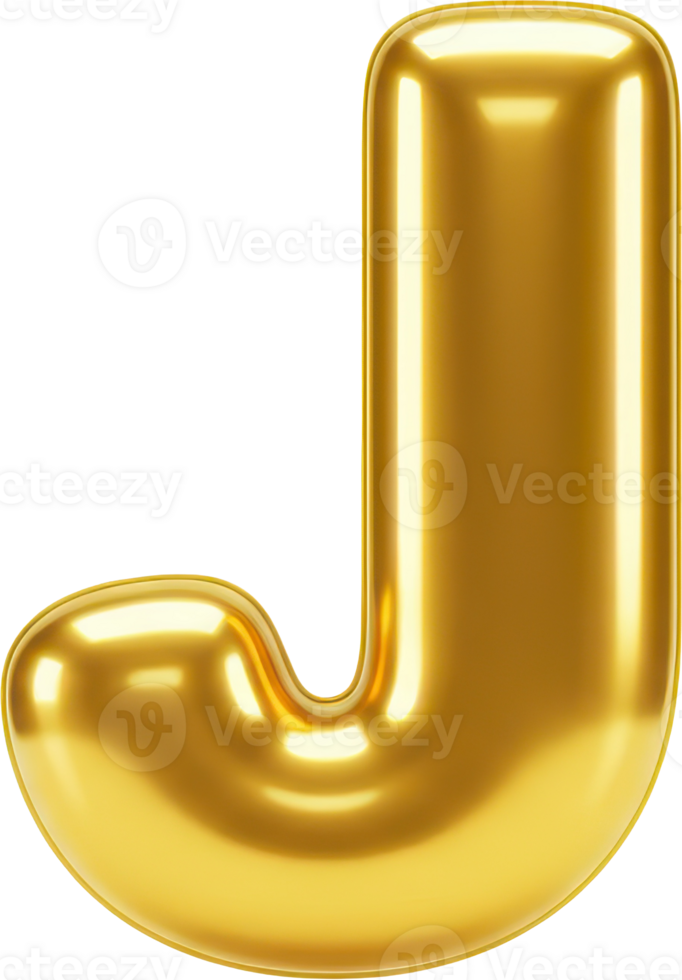 Golden balloon letter J. Shiny, inflatable 3D rendering. png