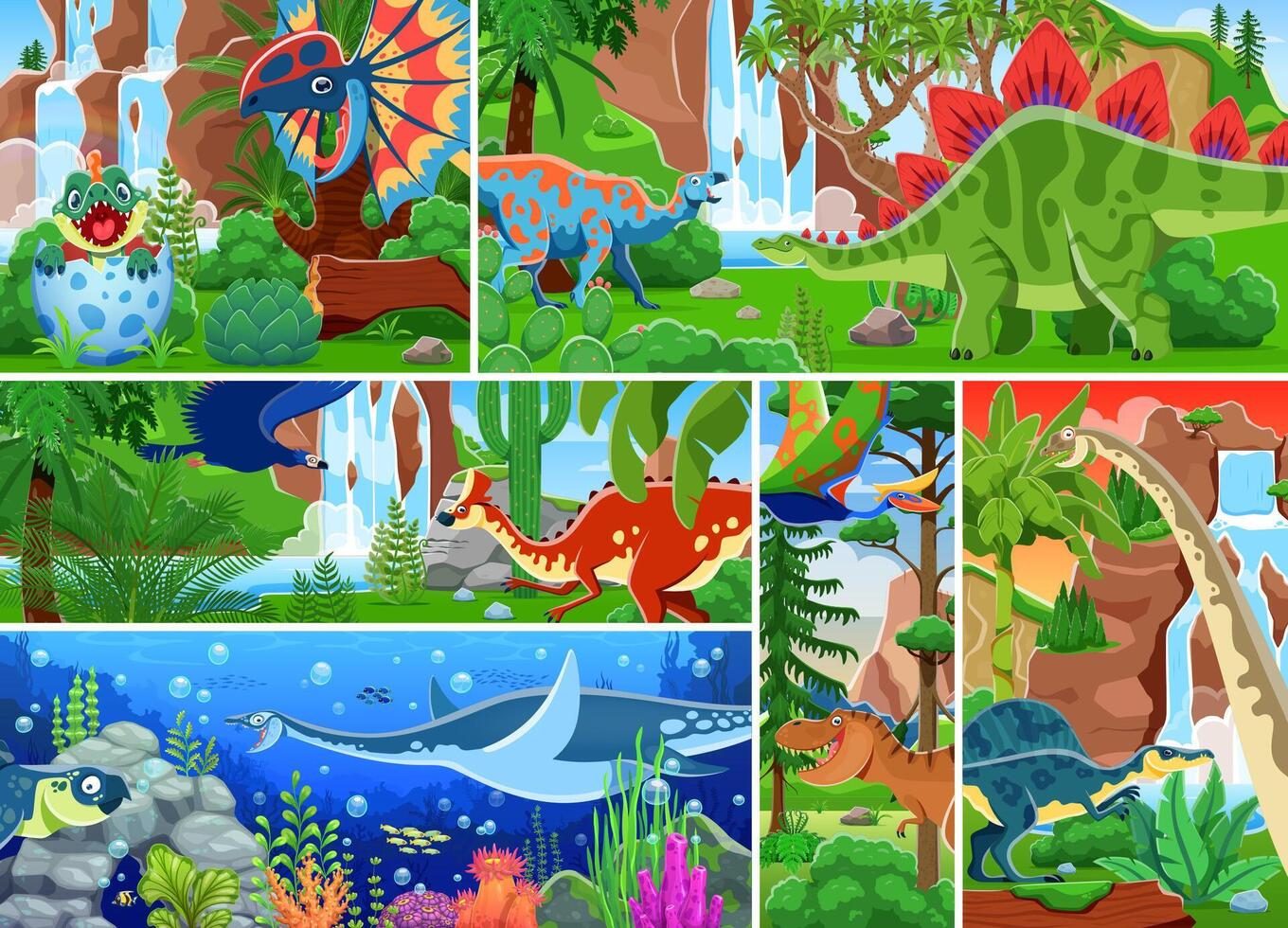 Prehistoric dinosaur characters Jurassic collage vector