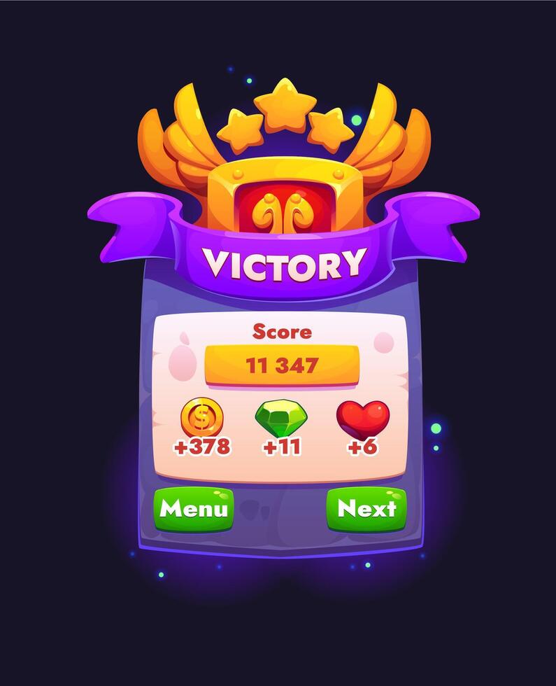 Victory game frame, GUI menu interface template vector
