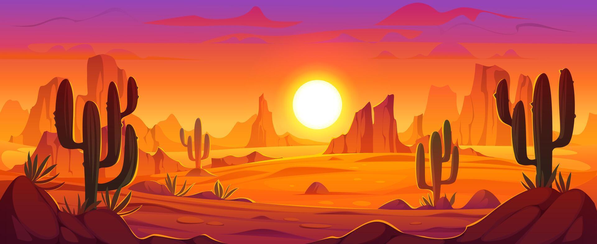 Cartoon Mexican desert landscape with cactuses vector