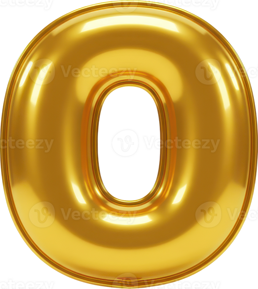 Golden balloon letter O. Shiny, inflatable 3D rendering for festive designs. png