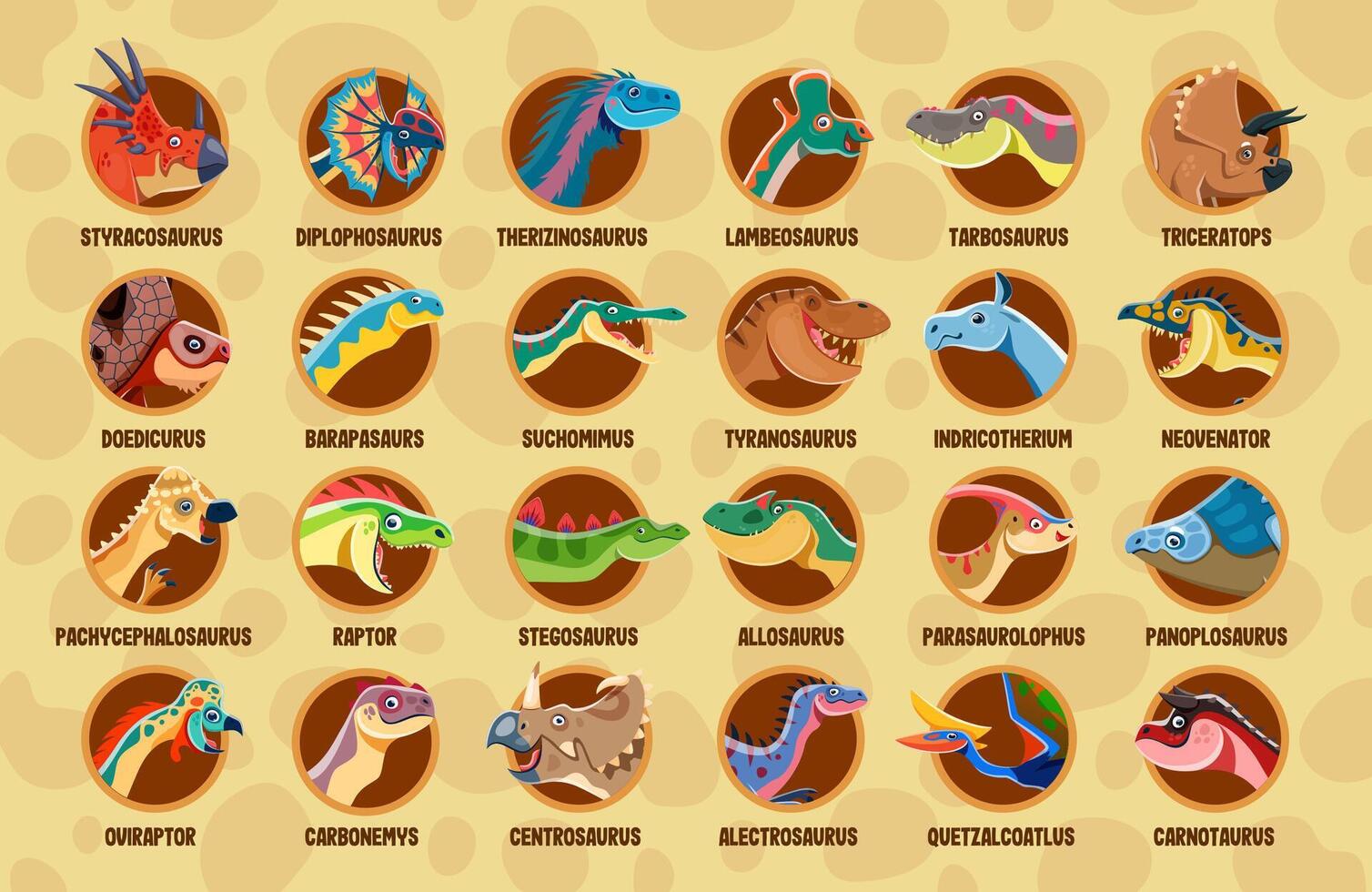 Prehistoric dinosaurs names and Jurassic lizards vector