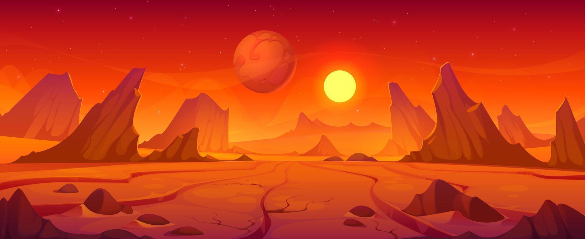 Mars red planet landscape, game space background vector
