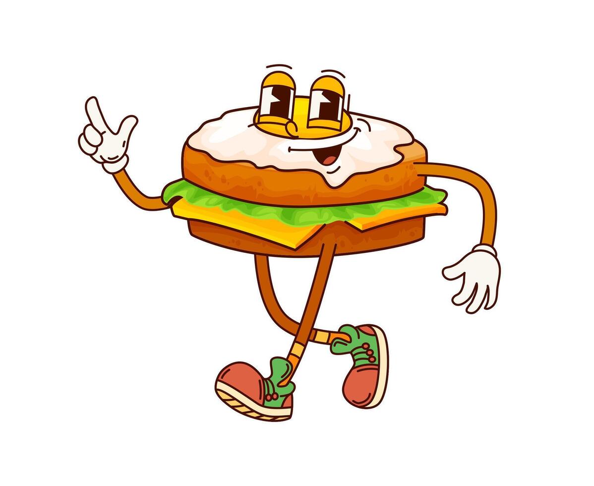 Cartoon fast food groovy sandwich funny character vector