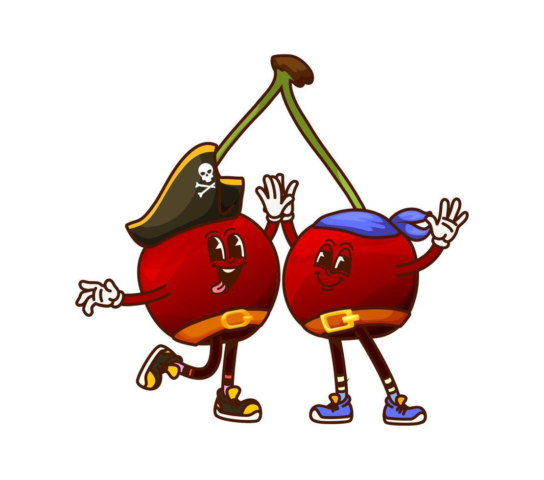 Groovy cherry berries pirate corsair characters vector