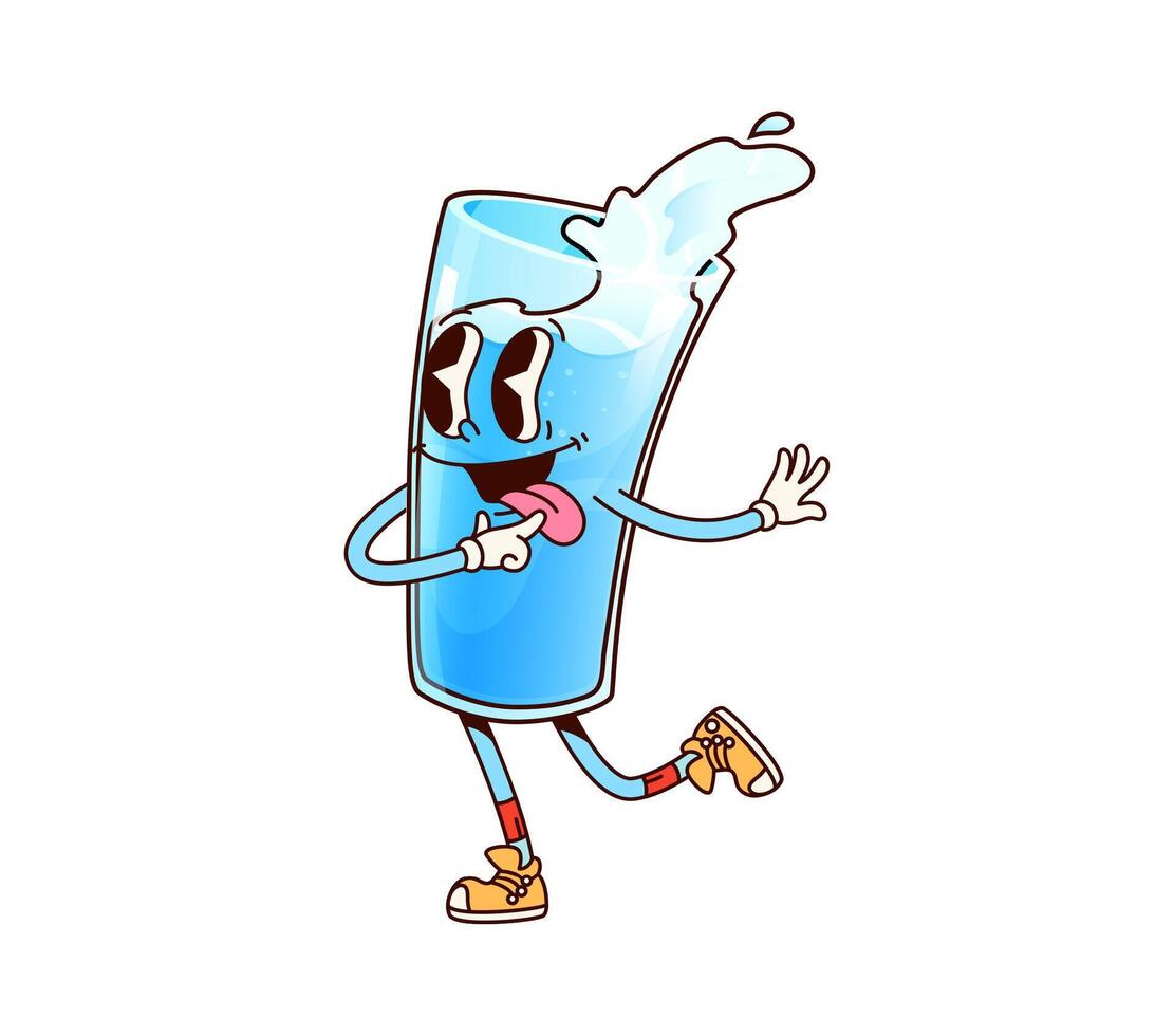 Groovy cartoon water drink glass comical character vector