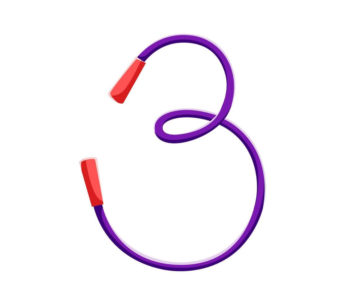 Cartoon number three as a jump rope, sport font vector