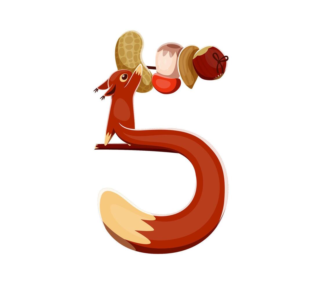 Autumn font type squirrel with nuts digit 5 five vector