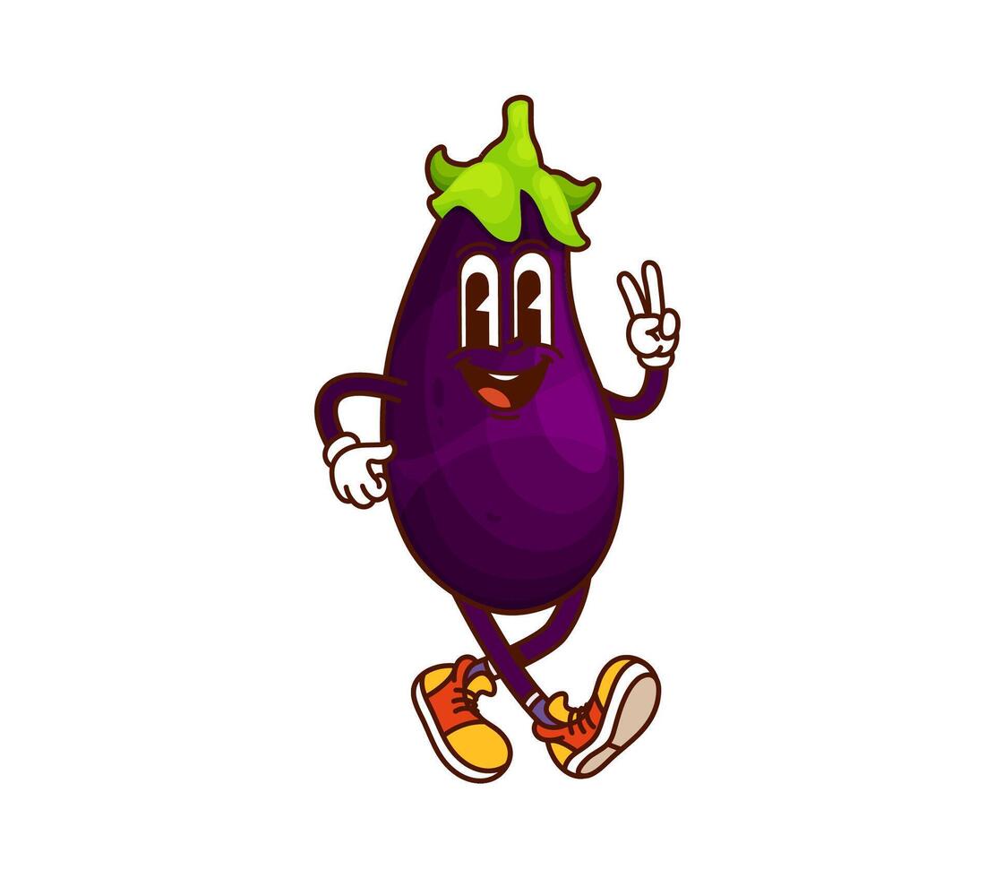 Groovy eggplant vegetable character on party vector