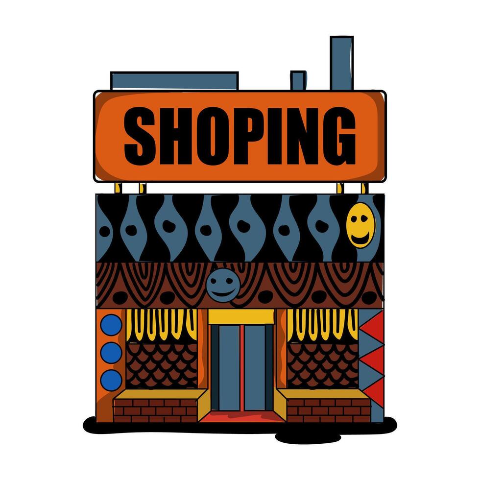 A cartoon building with the word shopping on it vector