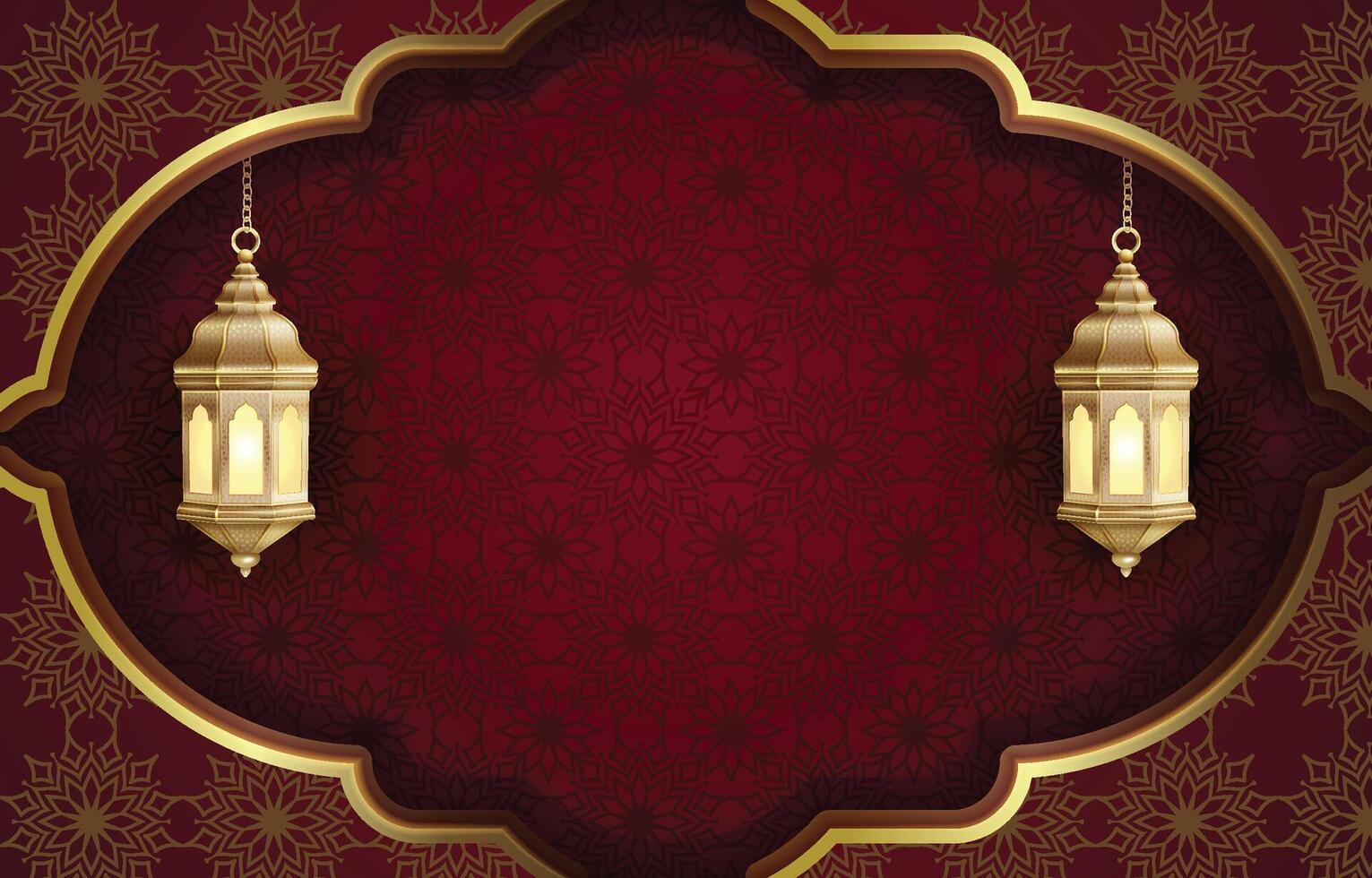 Arabic lanterns on red background for greeting card vector