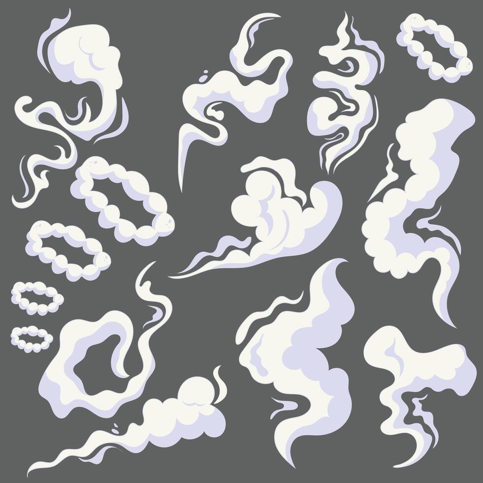 Set Abstract White Smoke Design Cartoon icon Illustration vector