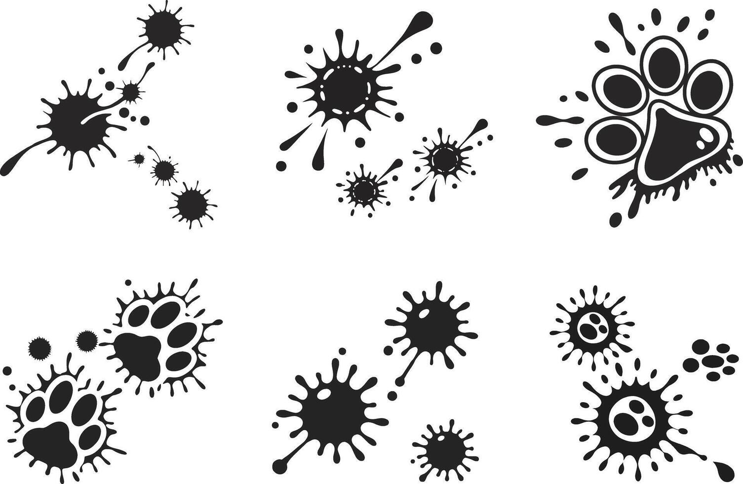 Creative Ink Splatter Bundle with Abstract Art and Paw Print Designs vector
