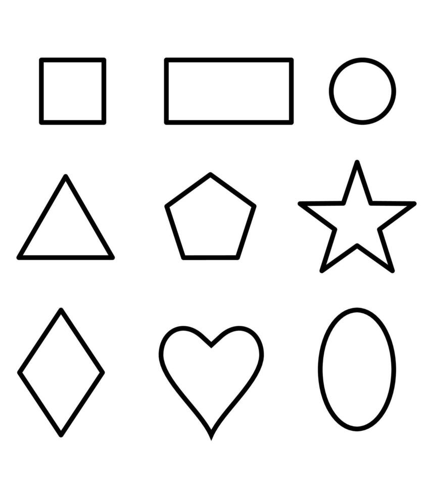 A set of basic geometric shapes. Square, Rectangle, Circle, Heart, Star and more vector