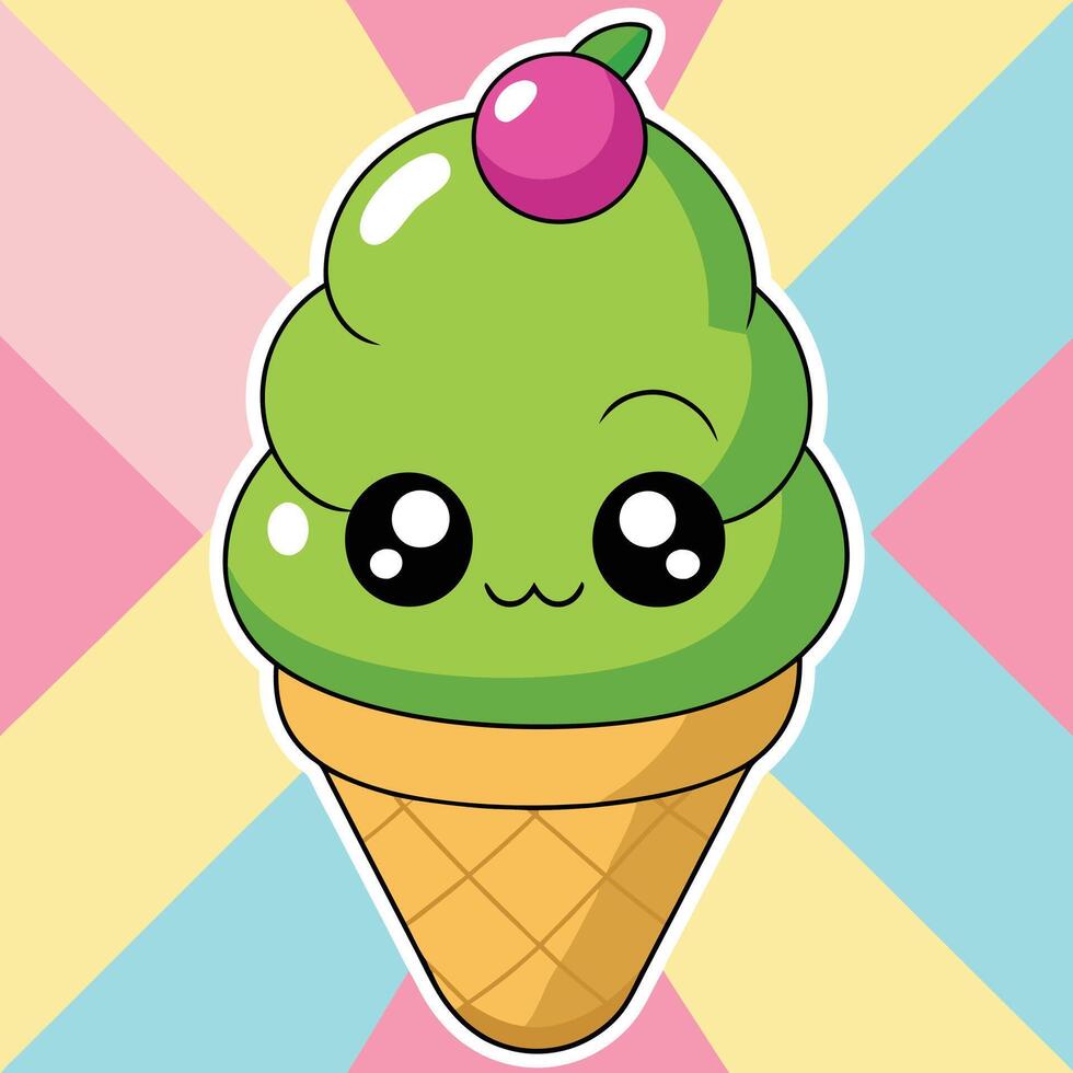 Cute cup ice cream cartoon illustration vector