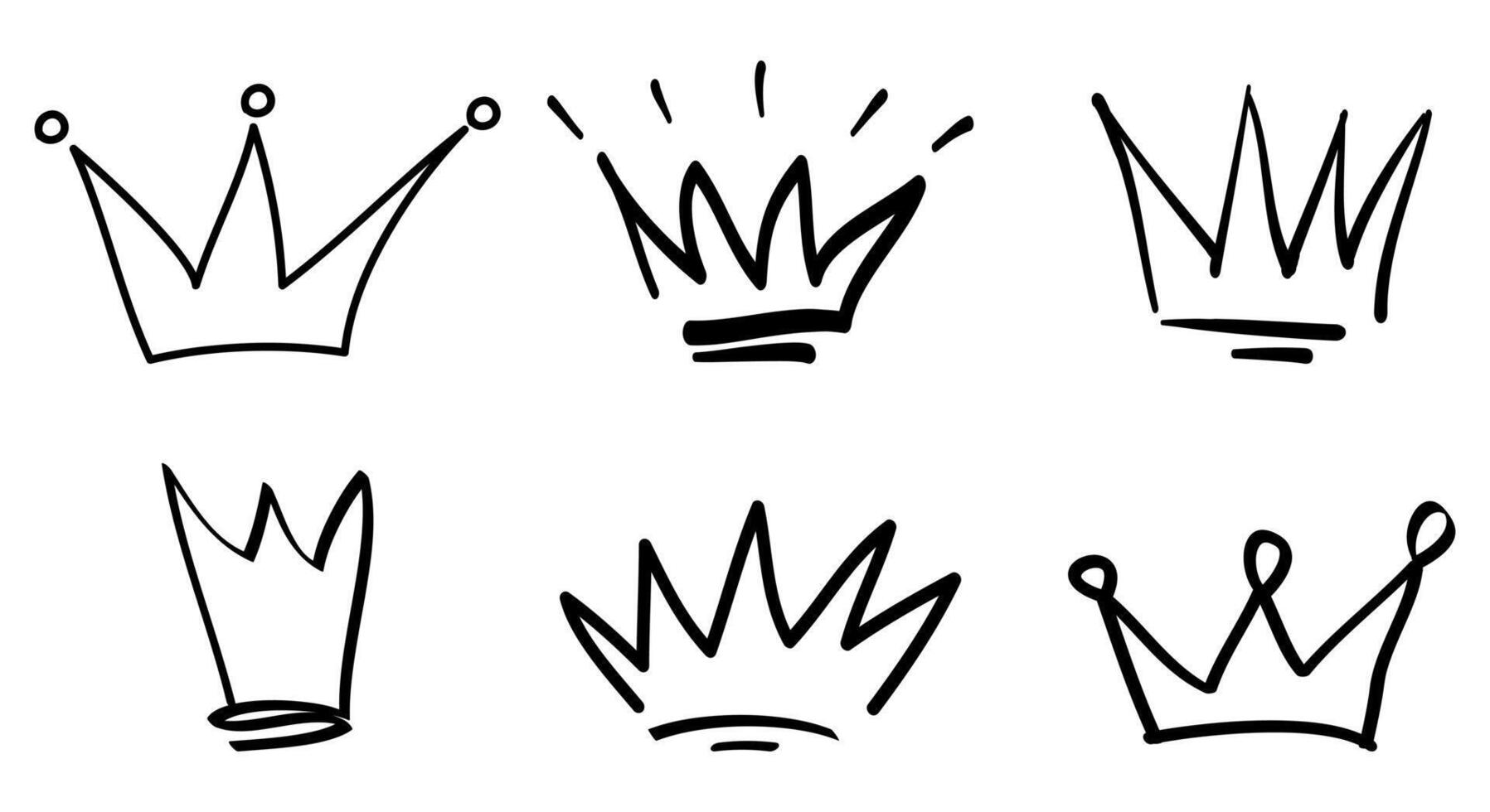 Doodle crown sign on set. hand drawn king crown symbol. isolated on white background vector