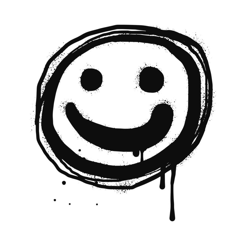 smiling face emoji character. Spray painted graffiti smile face in black vector